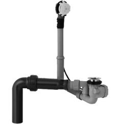 Garniture de baignoire Geberit  CEN, longueur du câble 65 cm  soupape d'écoulement 48 X 1/8"  avec raccord central  vidage excentrique, siphon  coude de raccordement d. 56 mm  sans Set d'écoulement et  trop-plein